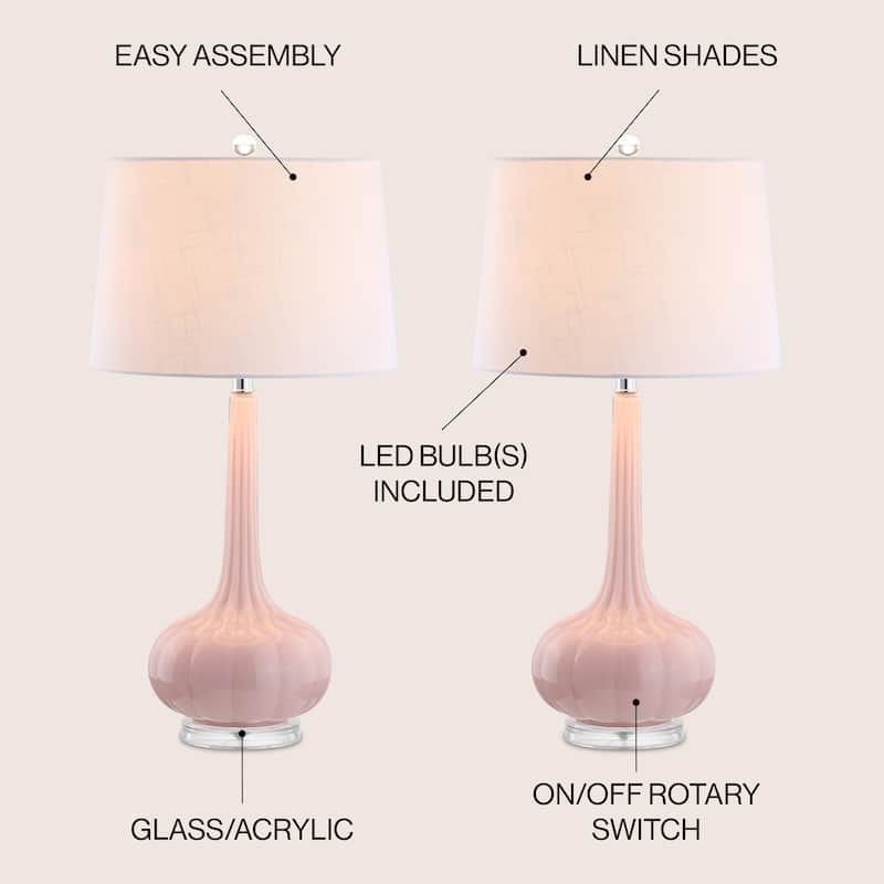 Diamante 28.5" Glass Teardrop LED Table Lamp, Pink (Set of 2) by JONATHAN Y