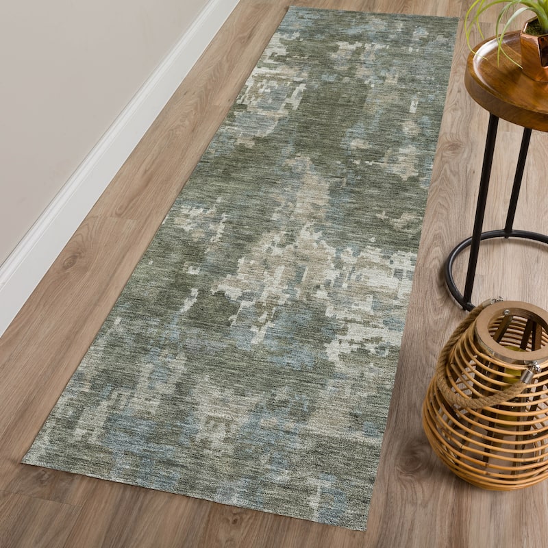 Machine Washable Indoor/ Outdoor Ombre Abstract Chantille Rug