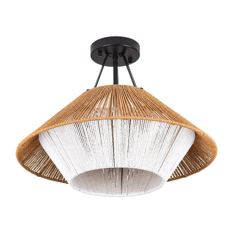 3-Light Natural Rattan Semi Flush Mount Light