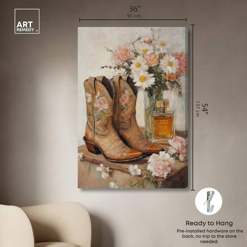 Delicate Floral Boots II Canvas by Art Remedy, Gallery Wrapped