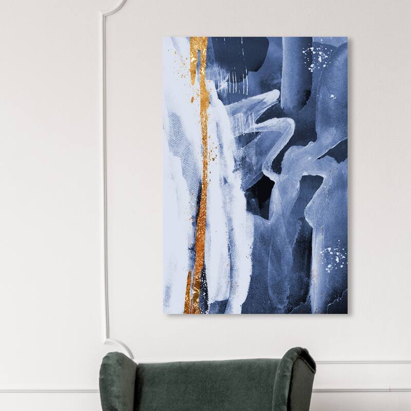 Wynwood Studio Canvas Abstract Calligraphic Abstract Blue and Modern & Contemporary Wall Art Canvas Print - 45 x 30