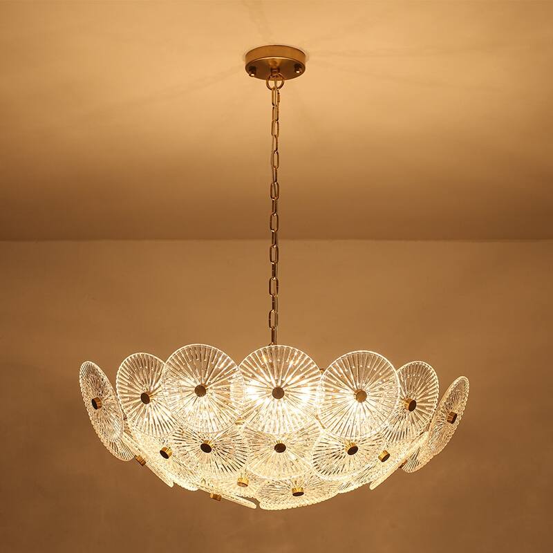 Glam 9-Light Tiered Clear Art Glass Round Basin Chandelier 28in