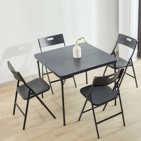 5-Piece Folding Table and Chair Set, Black