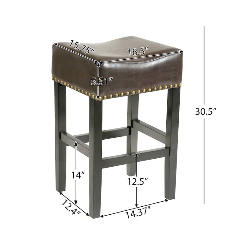 Roomfitters 30" Backless Leather Counter Stools, Set of 2 Upholstered Bar Chairs with Sturdy Wood Frame, Brown