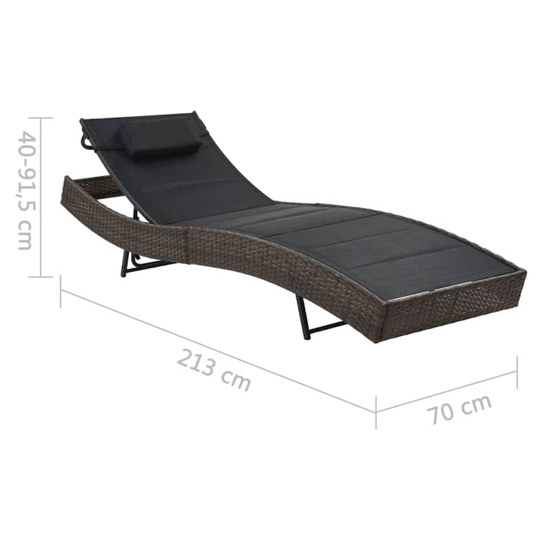 vidaXL Sun Lounger Poly Rattan and Textilene Garden Day Lounge Bed Black/Brown - 83.9" x 27.6" x (15.7"-36")