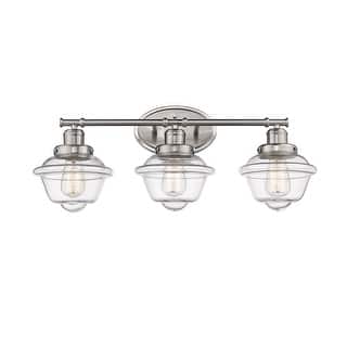 3-Light Nickel Bath Bar Vanity Light with Clear School House Glass