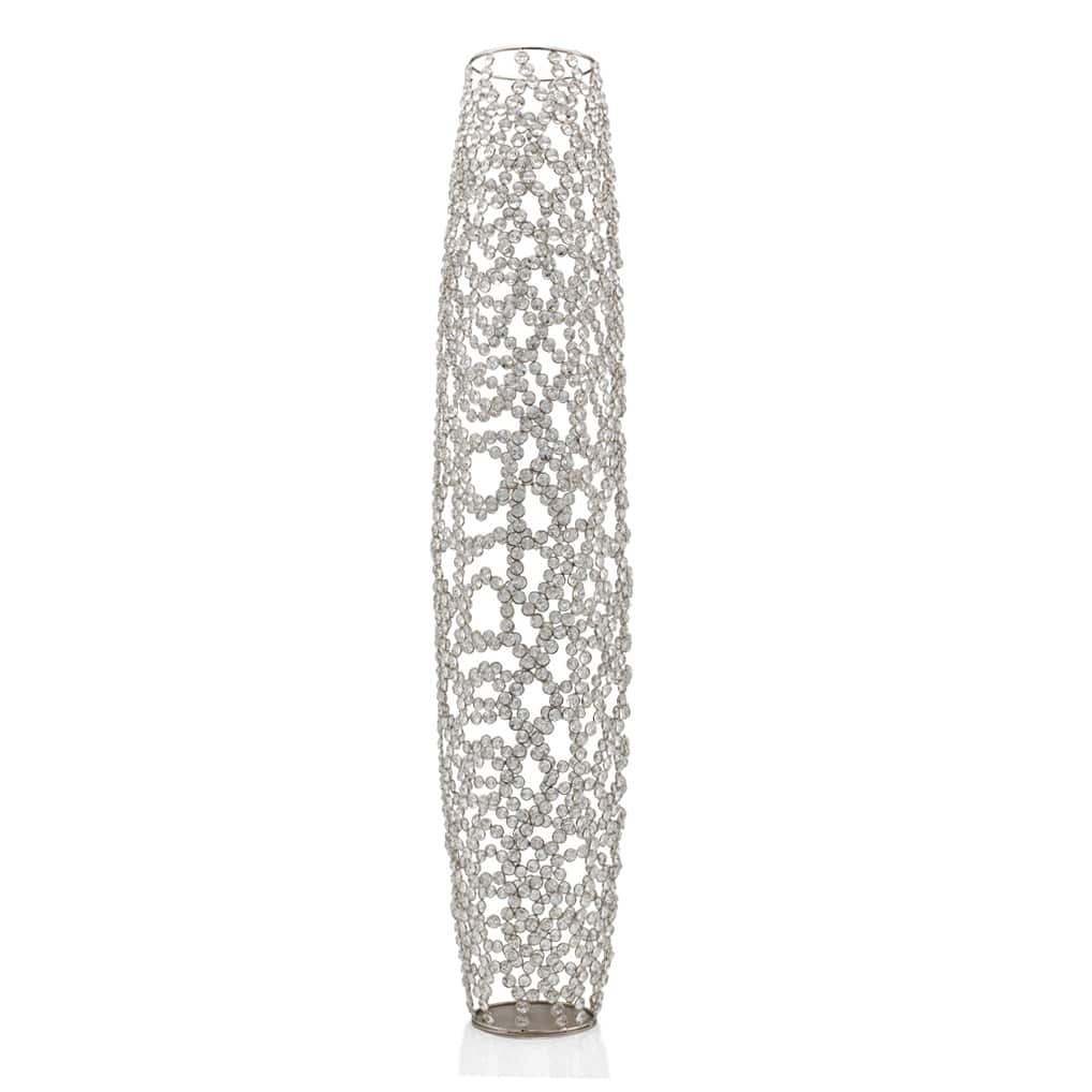 HomeRoots 47" Silver Oval Crystal Glass Floor Vase With Faux Crystals