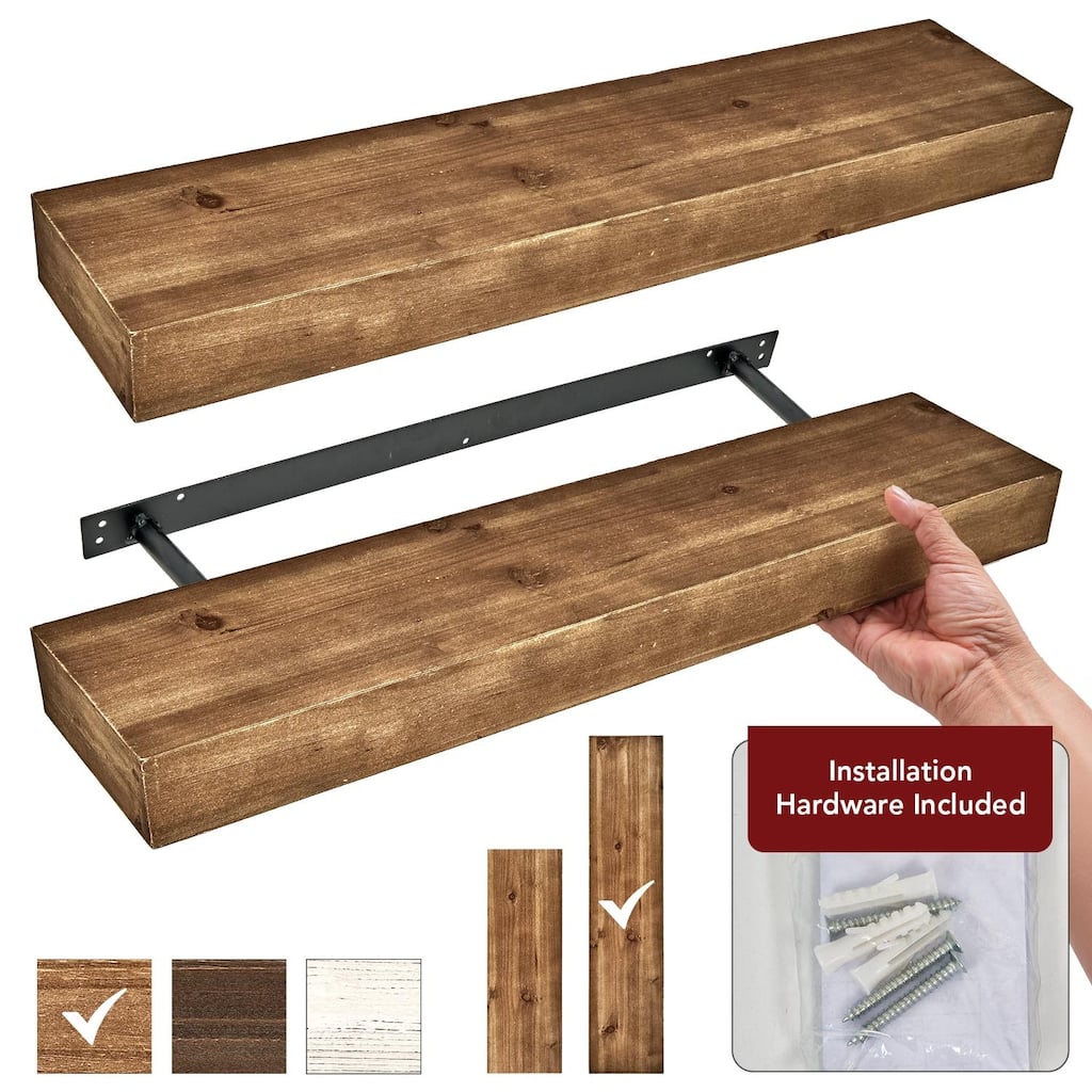 The Gray Barn Haven Walnut Brown Rustic Wood Floating Wall Shelf (Large)
