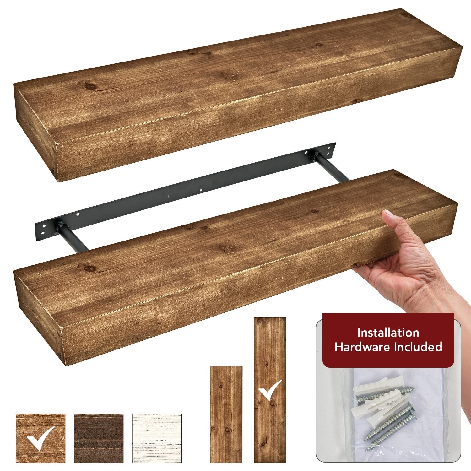 The Gray Barn Haven Walnut Brown Rustic Wood Floating Wall Shelf (Large)