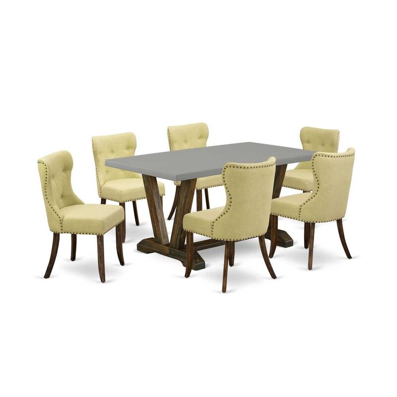 7-Piece Dining Set - Linen Fabric Parsons Chairs & Rectangular Table - Living Room Table Set