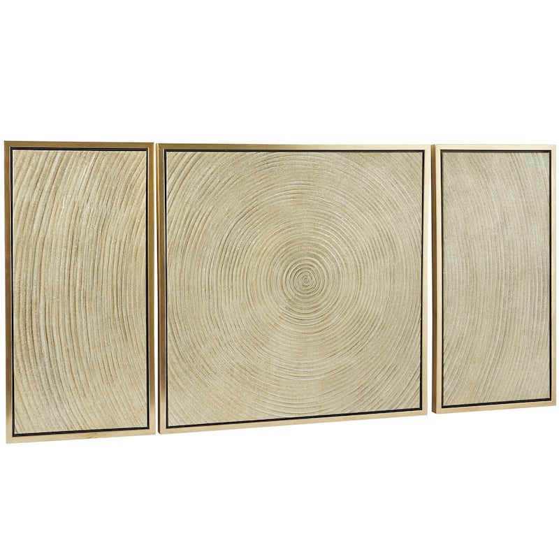 Canvas Starburst Ripple Living Room Framed Wall Art with Gold Frame - Set of 3 Gold - Roche River Decor