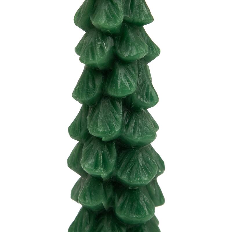Flickering LED Flameless Wax Tapered Christmas Tree Candles - 9.75" - Green - Set of 2