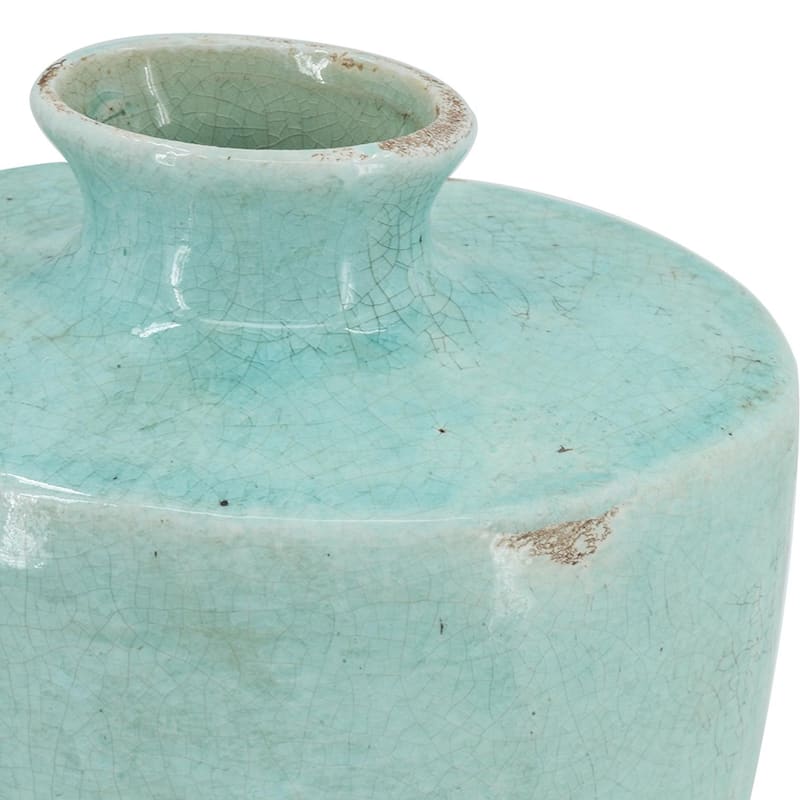 12 Inch Aqua Terracotta Crackle Glaze Round Table Vase for Home