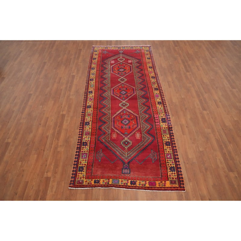 Hand Knotted Oriental 100% Wool Carpet Traditional Tribal Red Ardebil Runner Rug - 10' 6'' X 4' 5''