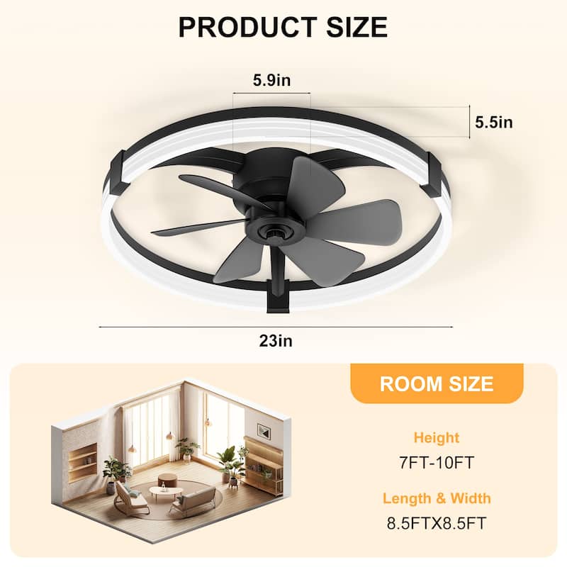 20"/23" Low Profile Dimmable Smart Ceiling Fan with Lights and Remote(6/7 ABS Blades)