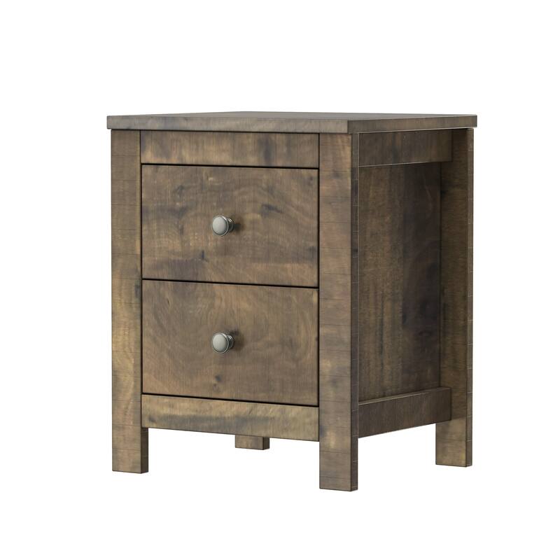 Set of 2 Farmhouse Wooden Nightstands with Retro Design and Storage
