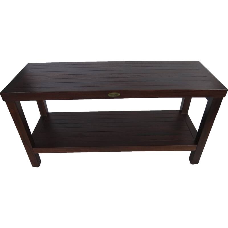 Compact Rectangular Teak Shower / Outdoor Bench with Shelf in Brown Finish
