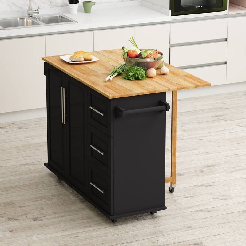 Kitchen Island Cart with 2 Door Cabinet and Three Drawers