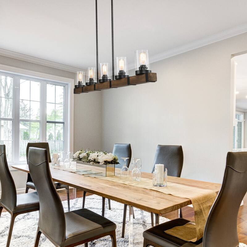 The Gray Barn Modern Farmhouse Linear Wood 5-Light Island Pendant Lights - L42.9"xW4.7"xH7.5"