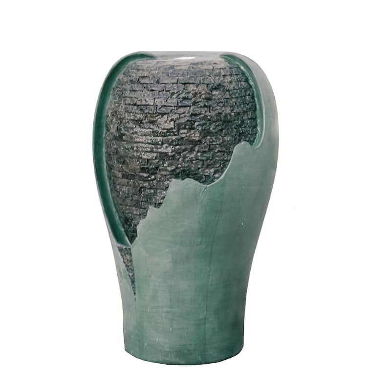 XBrand Modern Round Broken Egg Shell Water Fountain w/LED Light, Indoor Outdoor Décor, 25 Inch Tall, Turquoise - Blue