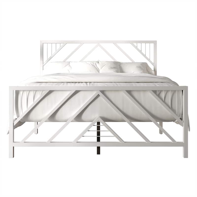 CraftPorch Classic Geometric Slat Metal Platform Bed - White - Twin