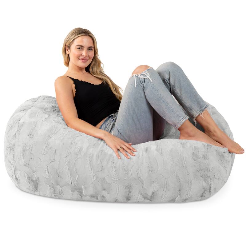 Jaxx 4 Foot Saxx Bean Bag Sofa for Kids, Teens and Young Adults - Faux Fur - Silver