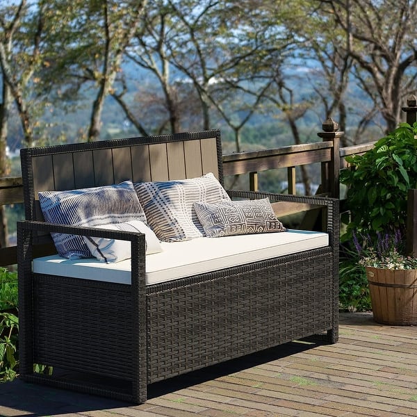 slide 2 of 16, Moasis 70 Gallon Patio Storage Bench PE Rattan for Garden Tools