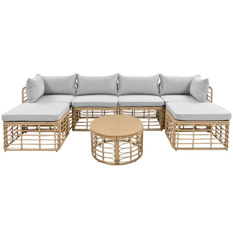 7 Pieces Outdoor Patio Furniture Set with Coffee Table, All-Weather Rattan Sectional Sofa Set with Thick Cushions and Pillows