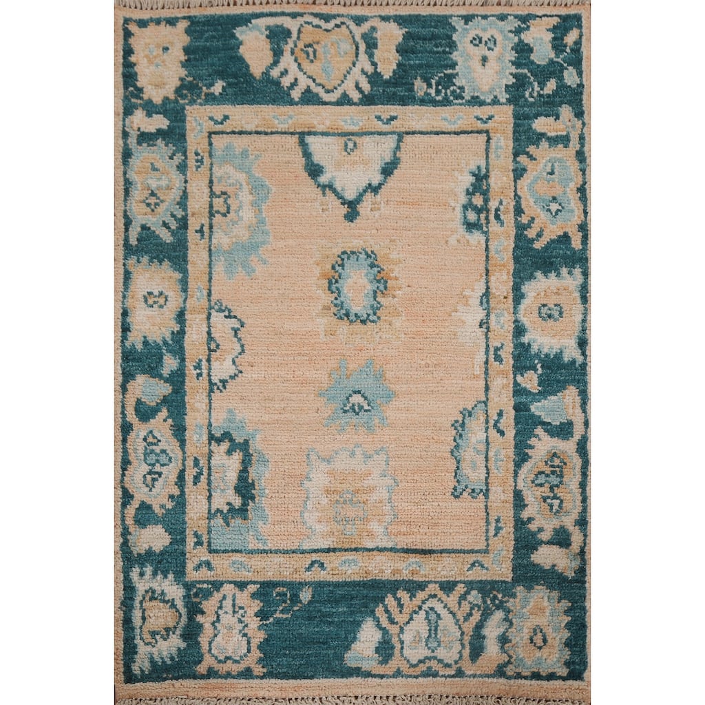 Hand Knotted Oriental 100% Wool Carpet Transitional Geometric Peach Oushak Area Rug - 2' 11'' X 2' 0''
