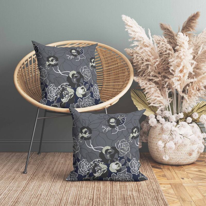 Regal Rose Retreat Indoor/Outdoor Reversible Throw Pillow Dark and Gray