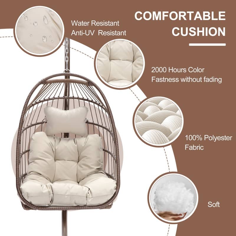 FINCATI Outdoor Oversized Luxury Hanging Egg Chair with Stand, 350 lbs Indoor Egg Swing Chair with Stand, Egg Chair Outdoor