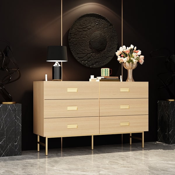 slim fit dress slacks Kendall 6-drawer Dresser with Mirror Black and Gold main image 0