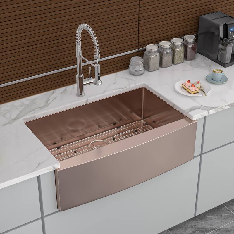 30 Inch Farmhouse Kitchen Sink 10 Inch Deep 16 Gauge Single Bowl Kitchen Sink Basin - Rose Gold