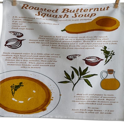 Butternut Squash Recipe Kitchen Towel Set of 2 Multicolor Cotton Dish Towels Everyday Use Machine Wash 26x18 inches