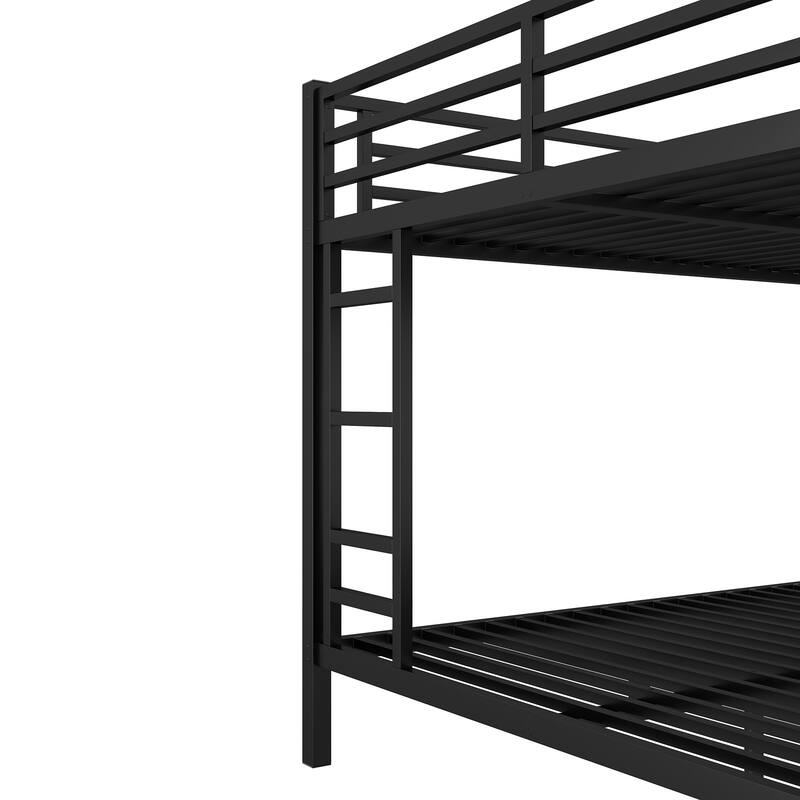 Roomfitters Queen over Queen Metal Bunk Bed, Heavy Duty Frame with Dual Ladders and Guardrails, Black