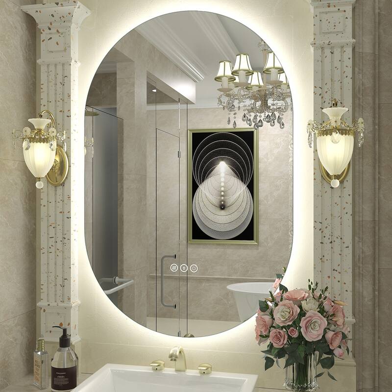 UL Certified Oval LED Lighted Anti-fog Wall Bathroom Vanity Mirror - 36"x24" - Backlit