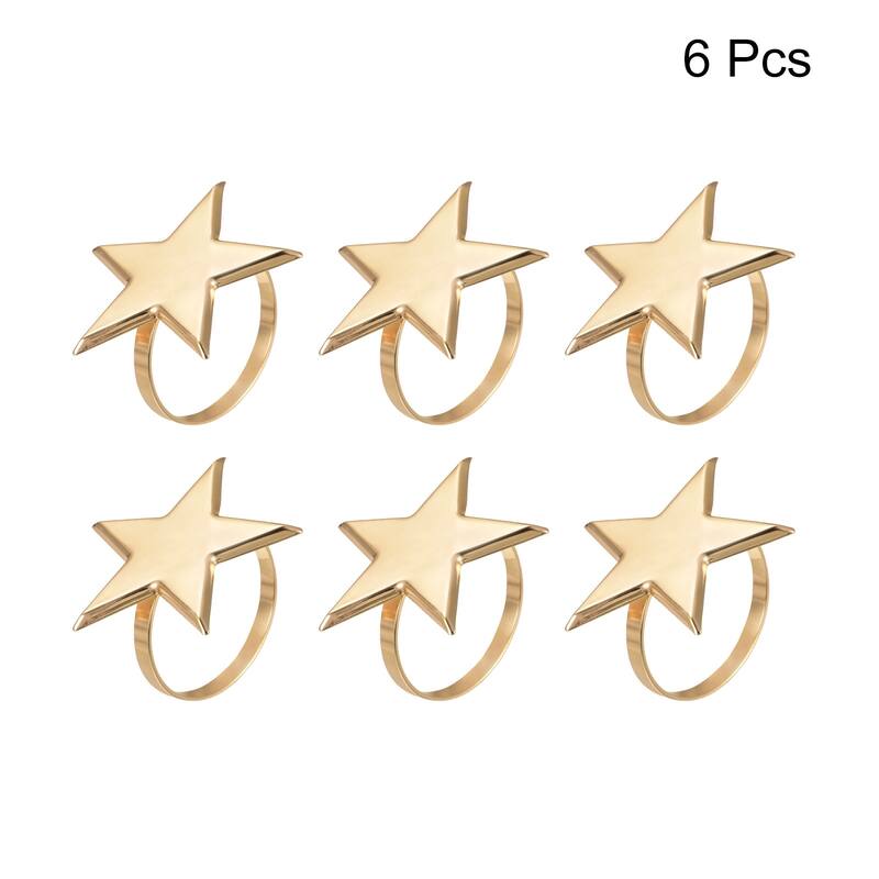 Napkin Rings, 6pcs 40mm Inner Diameter Alloy Star Napkin Buckles, Gold Tone
