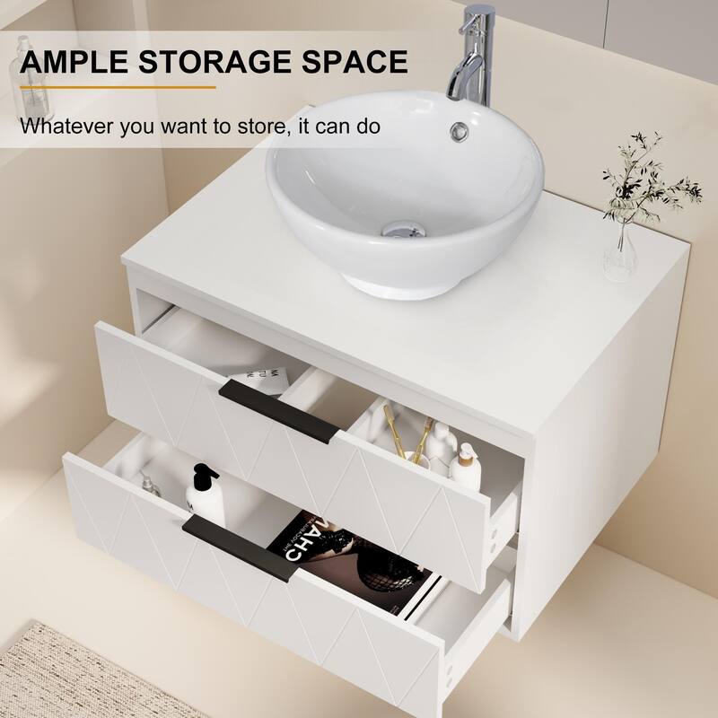Modern Wall Mounted Bathroom Vanity Set with Vessel Sink & Faucet