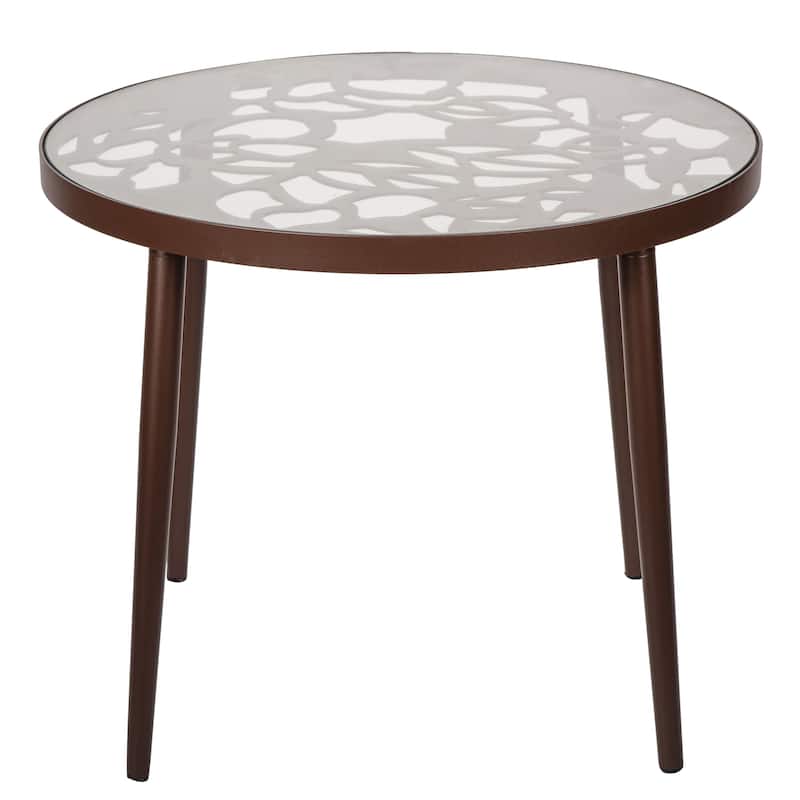 LeisureMod Devon Round Glass Top Aluminum Base Outdoor Side Table - 23 x 23 - Brown