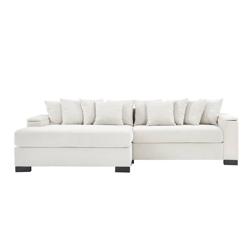 L Shape Sofa with Convertible Chaise Lounge, Arm Storage and Pillows