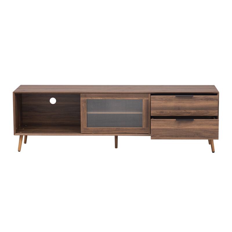 Solid Wood 2 Drawers TV Stand Media Console Table with Sliding Doors