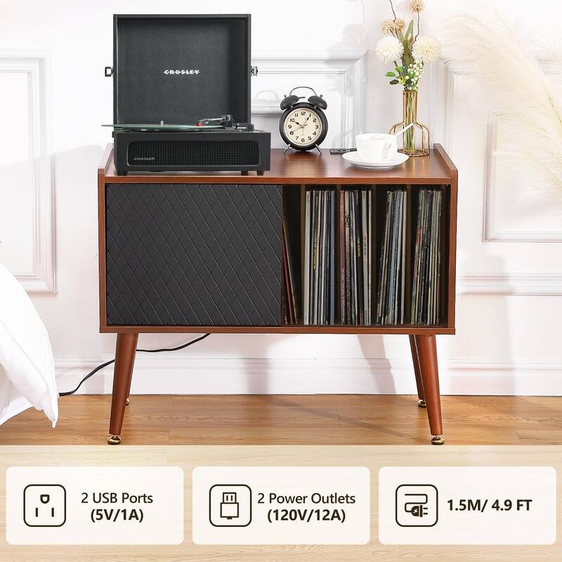 Record Player Stand with Charging Station and USB Ports - 14.5"D x 31.5"W x 25.5"H