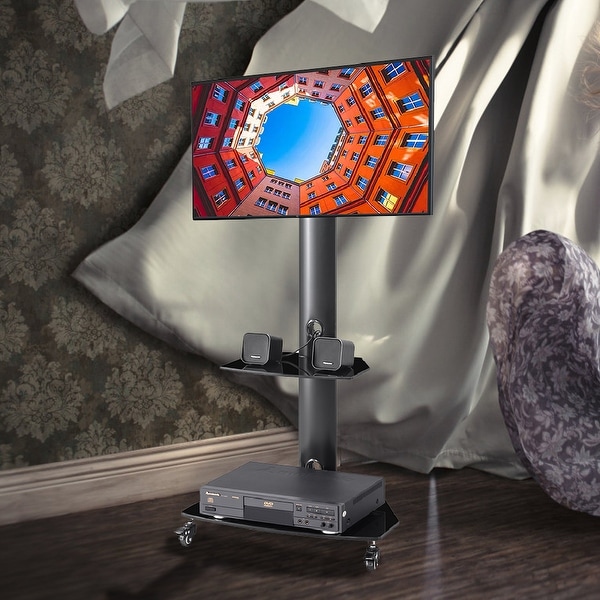 Height and Angle Adjustable TV Stand with Lockable Wheels. Opens flyout.