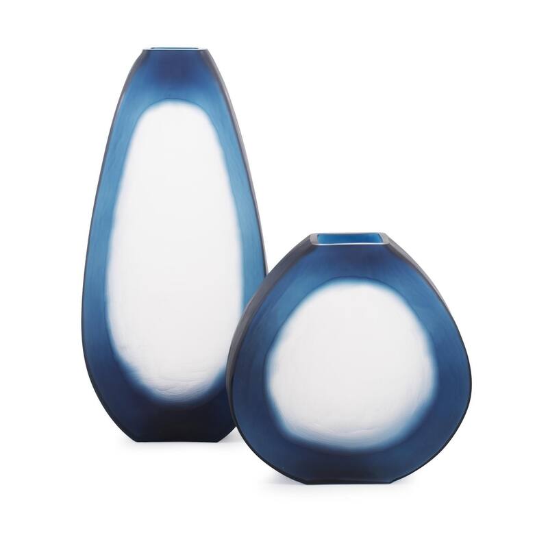 Allan Andrews Contemporary Frosted Sapphire Blue & White Glow Glass Vase
