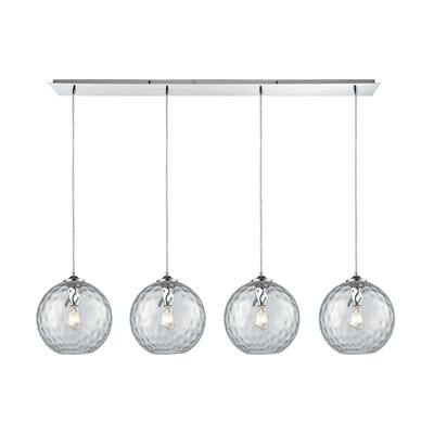 Watersphere 4-Light Linear Pendant Fixture in Chrome with Hammered Clear Glass