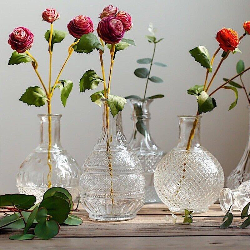 Set of 4 Clear Glass Flower Vases