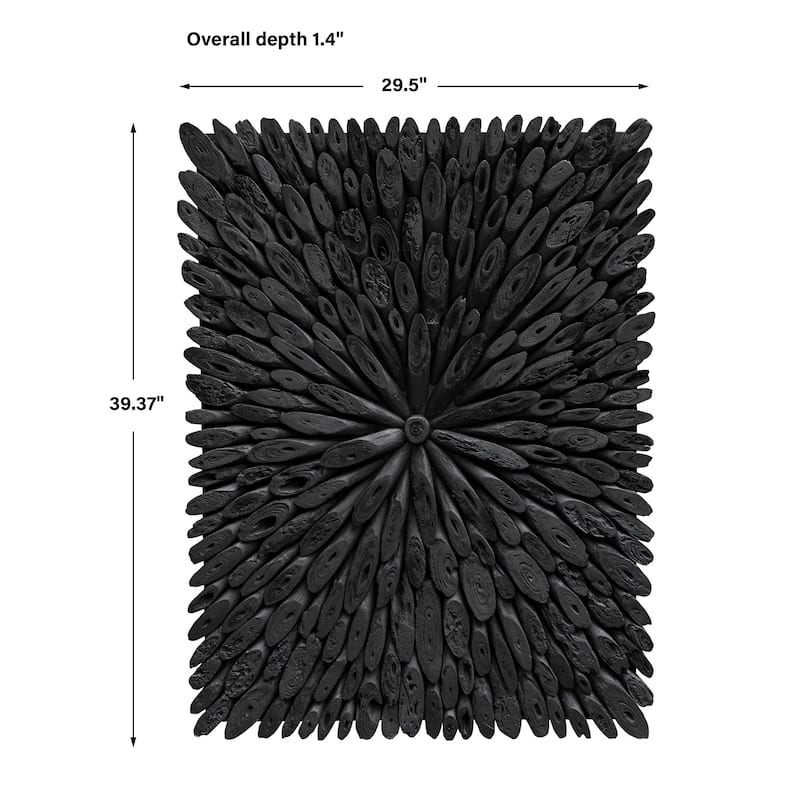 Sunburst Rectangular Wooden Wall Decor - 39.25" - Black