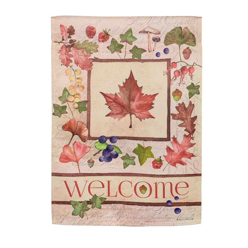 Welcome Fall Leaf Suede Garden Flags