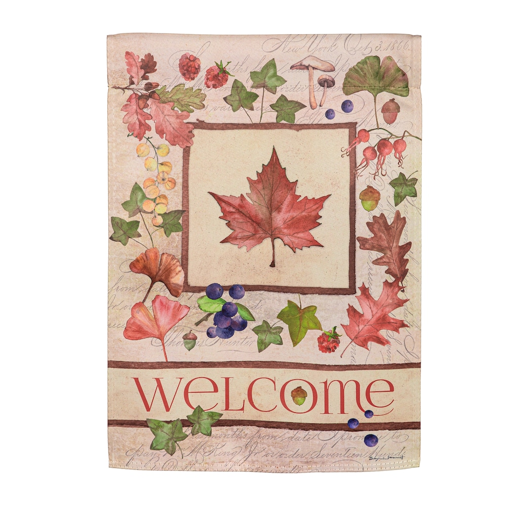 Welcome Fall Leaf Suede Garden Flags