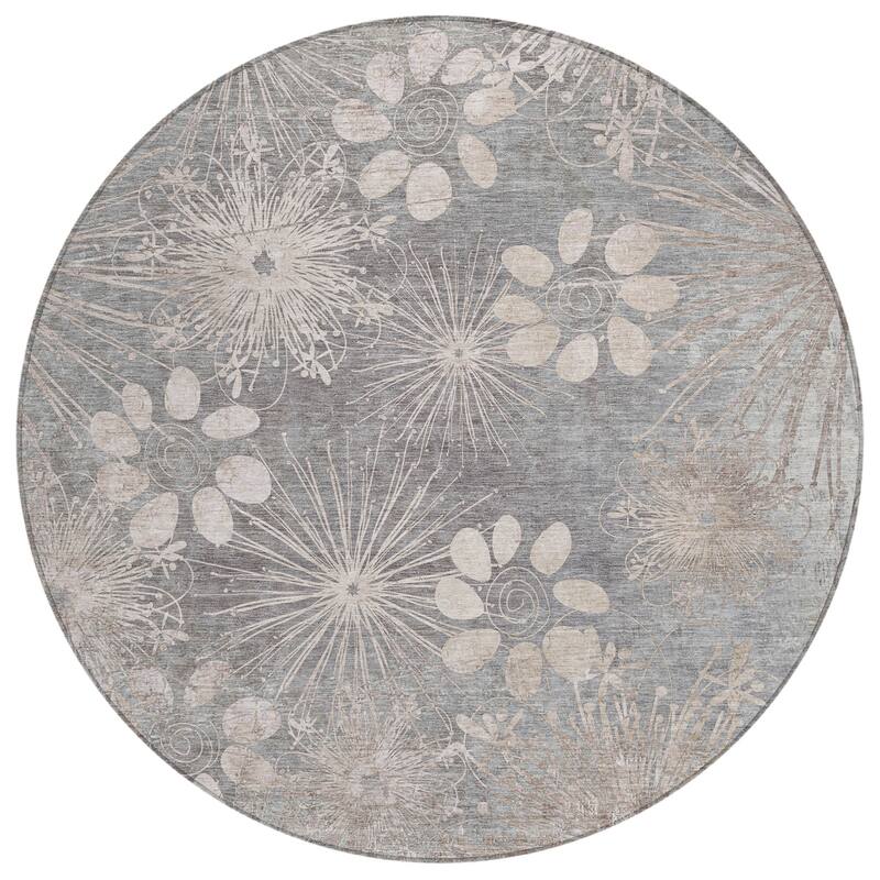 Machine Washable Indoor/ Outdoor Floral Geo Chantille Rug